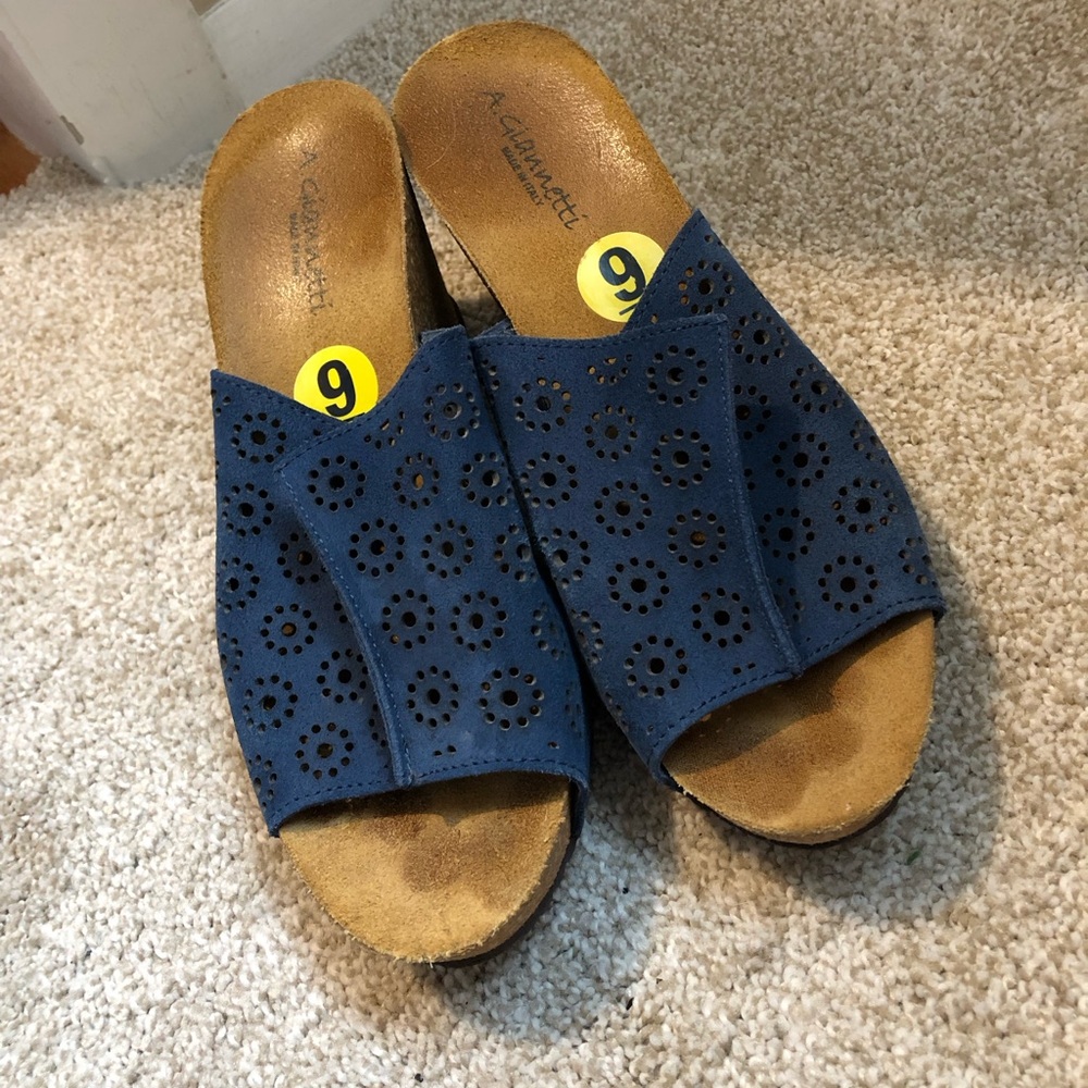 Women’s blue wedge sandals